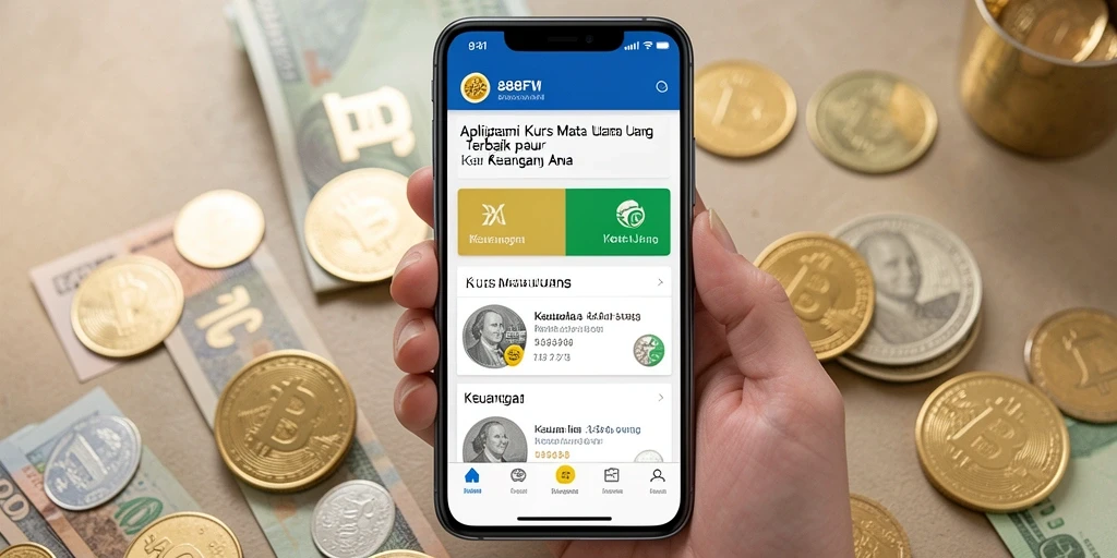 Antarmuka aplikasi 888FW yang menampilkan fungsi Kurs Mata Uang.