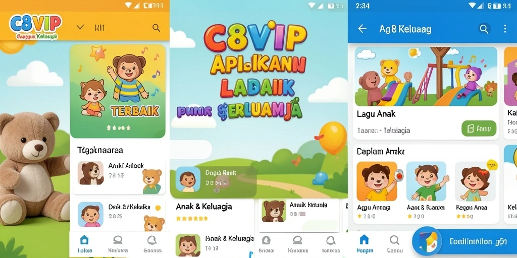 Antarmuka C8VIP menampilkan pilihan lagu anak yang berwarna-warni dan menarik.