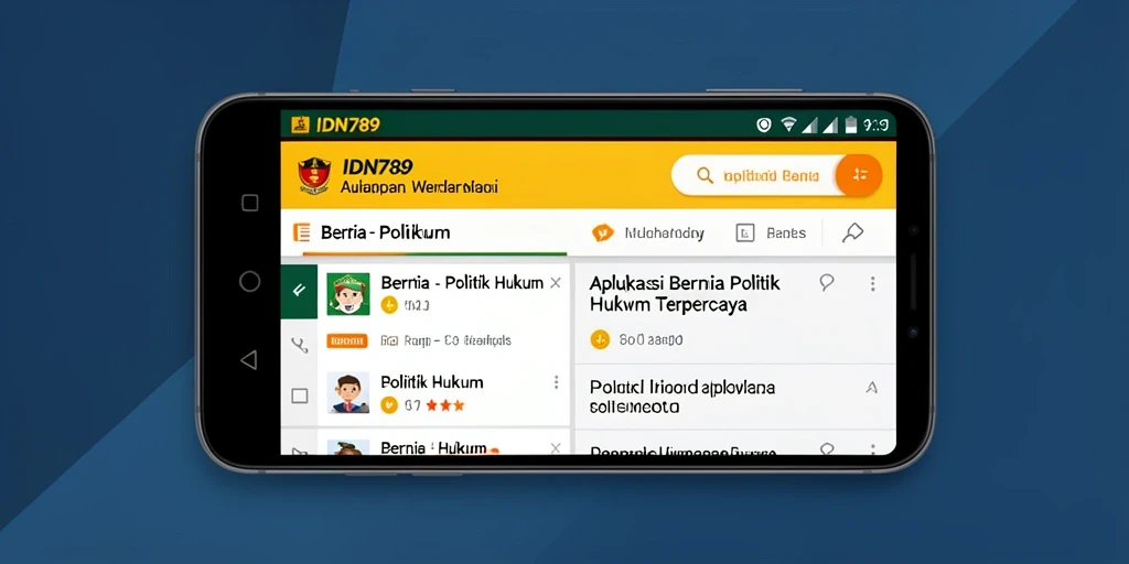 Antarmuka aplikasi IDN789 yang menampilkan berita politik dan hukum.