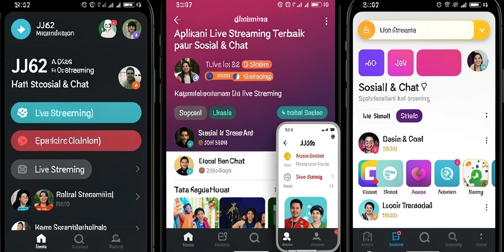 Tampilan antarmuka JJ62 dengan fitur Live Streaming yang menarik.