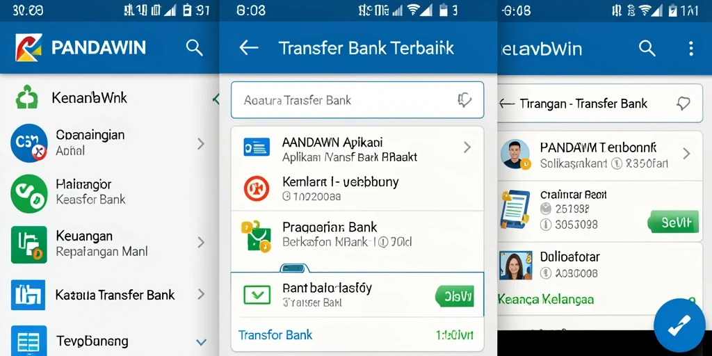 Antarmuka pengguna aplikasi PANDAWIN untuk transfer bank yang sederhana dan efisien.